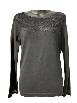 Suéter Yugo de Encaje WHBM NUEVO CON ETIQUETAS Casa Blanca Mercado Negro XS Precio de venta sugerido por el fabricante 89 USD Con Cuentas Foto 1 de 4