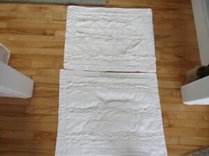 2 MADISON PARK WHITE WITH RUFFLES QUILTED PILLOW SHAMS EXCELLENT