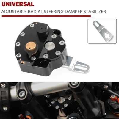 Motorcycle Adjustable Steering Damper Stabilizer Universal Reversed Safety Black - Image 1 of 4