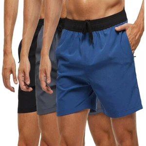 Men's Quick Dry Swim Trunks - Beach Shorts with Zipper Pockets &amp; Mesh Lining - Picture 1 of 46