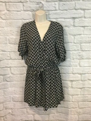 Mameluco Seed Heritage para mujer negro blanco a cuadros envolvente cintura delantera talla 10 Foto 1 de 4