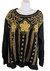 EREZ, Suéter Mujer, Negro con Bordado Metálico Dorado, Talla S - Imagen 1 de 5