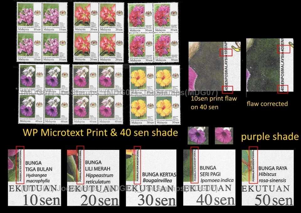 2018 Malaysia Garden Flowers 2007 Micro Text Print Bo4 1 set MNH Fine comp - Image 1 of 2