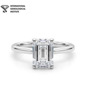 IGI Certified D/VS 2CT Emerald Cut Lab Grown Diamond Solitaire Engagement Ring - Picture 1 of 51