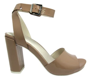 NIB Kenneth Cole Toren sz 8 Neutral Buff Glossy Patent Buckled Ankle Strap Heels - Picture 1 of 7