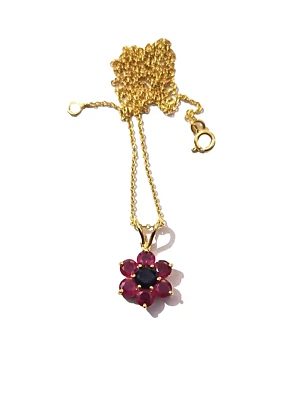 Natural Ruby &Sapphire Pendant Necklace 14K Solid Gold Plating Gemstone Necklace - Image 1 of 4