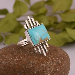 Anello Quadrato Originale Kingman Pietra Turchese Argento 925 Unisex Regalo Gioielli - Foto 1 di 10