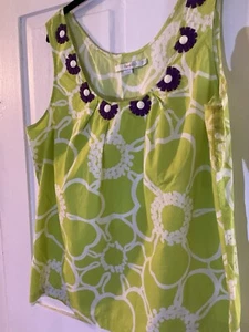 Boden Cotton Graphic Floral Print Tank With Beaded Flower Embellishment, US 12 - Picture 1 of 18