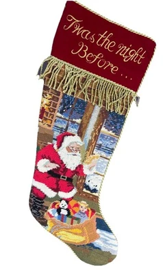 Рождественские чулки с подкладкой Needlepoint Twas the Night Before Christmas Santa подарки - Изображение 1 из 2