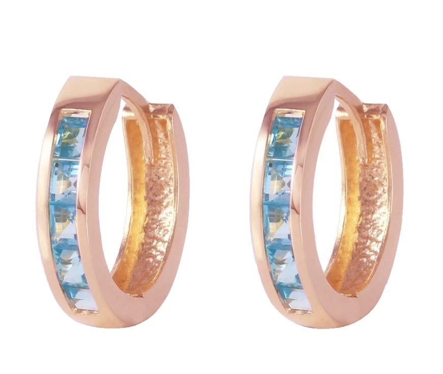 10k Solid Rose Gold 1.10 Carats Natural Blue Topaz Women's Huggie Hoop Earrings - Image 1 of 4