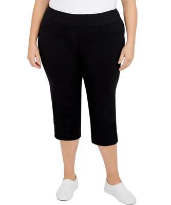 Hearts of Palm Womens Plus Pull On Stretch Capri Pants Black Size 18W - Image 1 of 4
