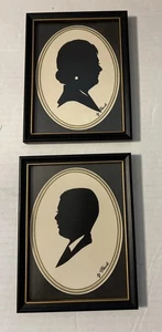 Vintage Set Of 2 Silhouettes Of Woman And Boy By Paul Framed Pictures - Picture 1 of 14