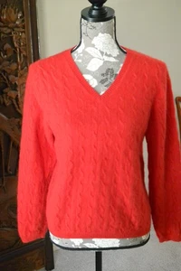 Charter Club 100 % Kaschmir Pullover rot V-Ausschnitt Zopfmuster EUC LARGE - Bild 1 von 8
