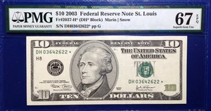 2003 $10 Federal Reserve Note Fr-2037-H* St. Louis PMG67 Superb Gem EPQ - Picture 1 of 2