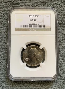 1968-D Washington Quarter - Graded NGC MS67 - Picture 1 of 3