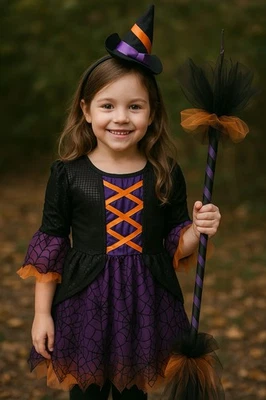 Nuevo Vestido Disfraz Gymboree Bruja Halloween Niño Talla M 7/8 Negro Naranja Púrpura Foto 1 de 4