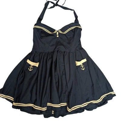 Vestido Hell Bunny Vixen Azul Marino Marinero Halter Talla 4X Foto 1 de 4