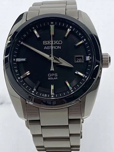 Seiko Astron Solar GPS Watch Analog Stainless Steel Black Dial 4.3cm Case - Picture 1 of 6