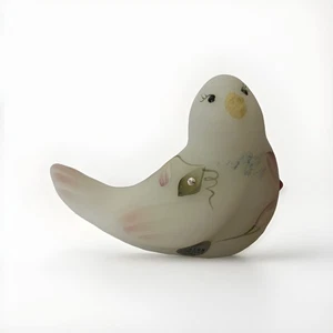 "Estatuilla de pájaro cantor pintado a mano de vidrio artístico Fenton firmada floral con diamantes de imitación" - Imagen 1 de 9