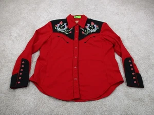 Scully Shirt Womens Large Red Floral Embroidery Pearl Snap Western Rodeo Top - Picture 1 of 16