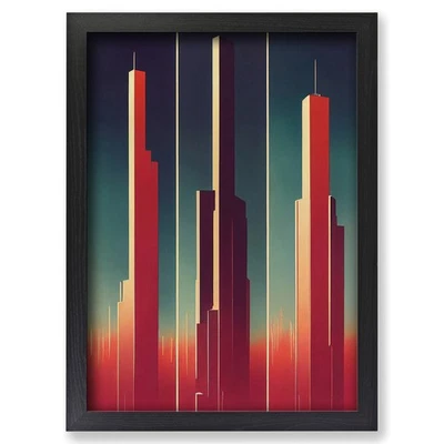 Framed Art Deco City Architecture No.7 Skyscraper Wall Art Canvas Print Picture - Image 1 of 4