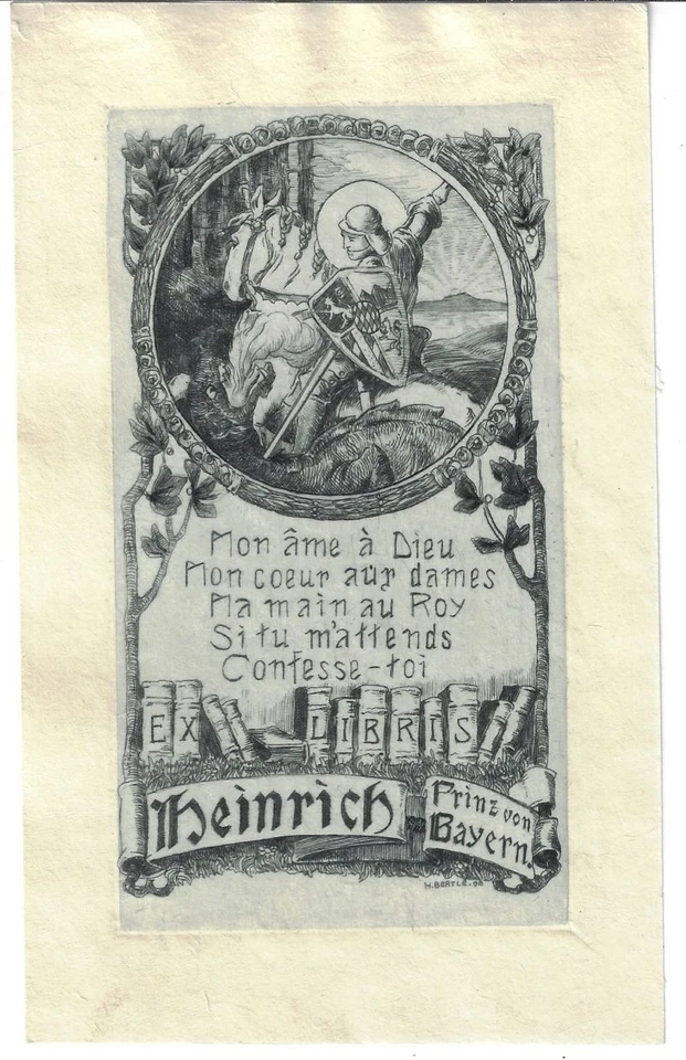 HANS BERTLE: Exlibris für Heinrich Prinz von Bayern, 1908 - Bild 1 von 1