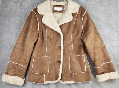 Chaqueta Calvin Klein Mujer Grande Marrón Imitación Gamuza Sherpa Forrada Abrigo Chal Cuello Foto 1 de 4
