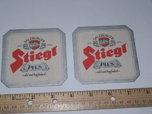 Lot Of 2 German Coasters Salzburger Stiegl Bier Square - Picture 1 of 2