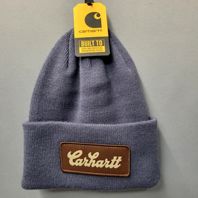 Gorro Carhartt Gorro Puño Tejido Azul Gris Parche Logo Acrílico Talla Única Para Hombre Foto 1 de 4