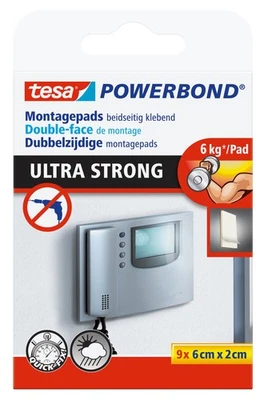 tesa doppelseitige Montagepads, Powerbond ULTRA STRONG Klebepads, 9 Stück