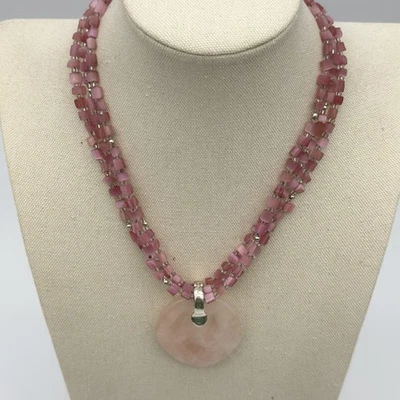 Vtg Rose Quartz Necklace Removable Pendant Natural Stone Premier Designs - Image 1 of 4