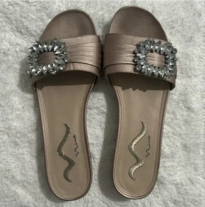 Nina Rhinestone Pink Nude Slides Flat Sandals  8 / 38 - Picture 1 of 3