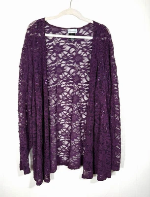 Кардиган Catherines цветочный кружевной с блестками открытый передний топпер фиолетовый размер 24 Вт США - Изображение 1 из 4
