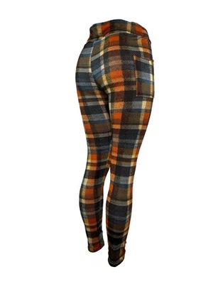 Leggings rústicas xadrez inverno azul vermelho creme preto vários tamanhos com bolsos - Imagem 1 de 4