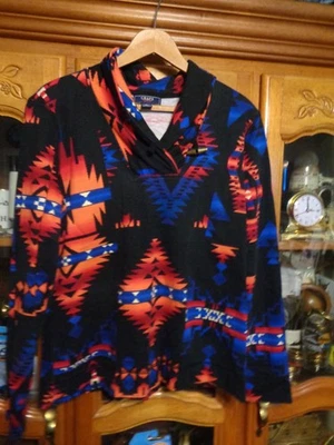 Blusa de mezclilla para mujer Chaps azul negro estampado manga 3/4 talla grande Foto 1 de 4