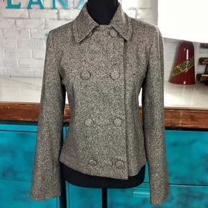 H&M zweireihige schwarz-weiße Tweed Wollmischung Damen bezogene Knöpfe, 4 - Bild 1 von 11