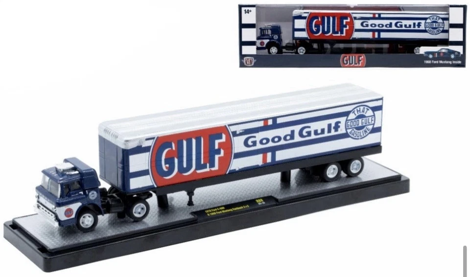 M2 MACHINES 1970 FORD C600 & 1968 FORD MUSTANG FASTBACK AUTO HAULERS GULF - Image 1 of 2