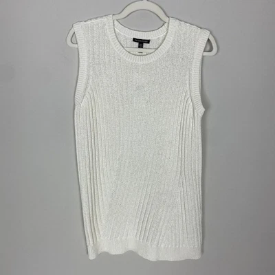 EILEEN FISHER Ivory Organic Linen Cotton Tape Crew Neck Sleeveless Sweater Top - Image 1 of 4
