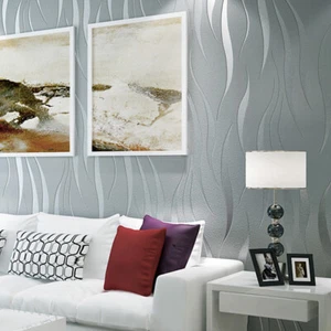 3D Crescent Wave Stripes Embossed Non-woven Fabric Wallpaper Silver Grey 9.5m - Picture 1 of 11