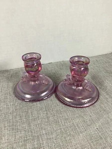 Vintage Fenton Iridescent Pink Candle Holders, Dolphins, Koi Fish, Pair - Picture 1 of 5