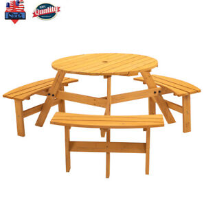 6-Persons Patio Wooden Picnic Table Bench Set Pub Dining Seat Garden Outdoor