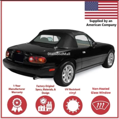 Convertible Soft Top Fit 1990-2005 Mazda Miata w/DOT NON-HEATED Glass Window BLK - Image 1 of 2