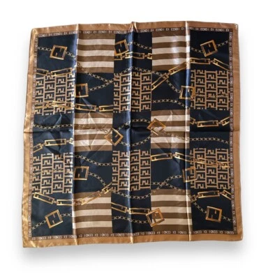 Коричневый шарф края золотой квадратный 35 «X 35» женщин платок шарф черный - Изображение 1 из 3