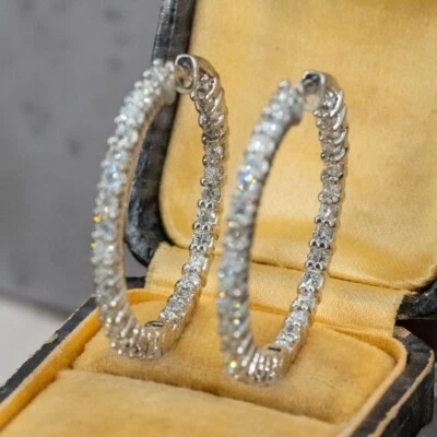 Pendiente aro mujer diamante laboratorio cultivado 3,00 quilates redondo 30 mm oro blanco 18 k Foto 1 de 4