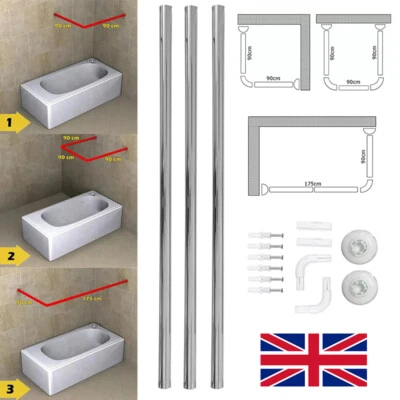 Shower Curtain Rod U, L Shape Corner Rail 25mm Diameter Pole Bath 3 Way Chrome W - Image 1 of 4