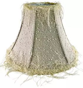 8.7" Boho Bell Shape Clip On Textured Lamp Shade with Fringe Feathers Light Gold - Picture 1 of 6