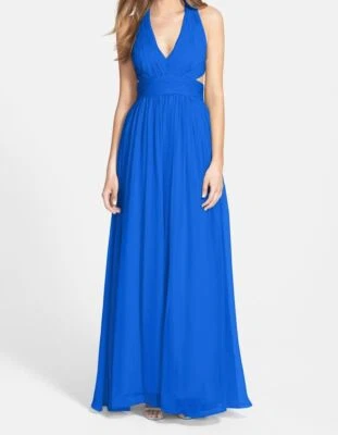 $395 Aidan Mattox женщин синий v-образным вырезом шелк шифоновое платье с бретелью через шею размер 6 - Изображение 1 из 3