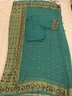 Niebiesko-zielone koralikowe sari z bluzką (jeden rozmiar)