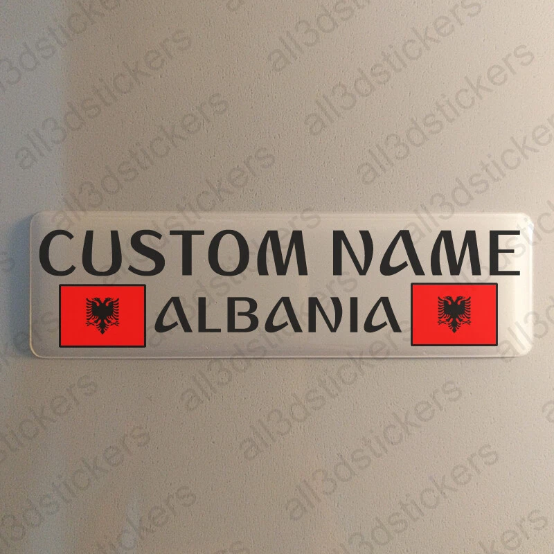 Albania Sticker Custom Name Shqipëri 4.70x1.18" Domed Resin 3D Stickers Flag - Image 1 of 1