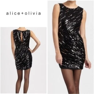 Abito donna Alice + Olivia tubino seta paillettes vestito nero increspato party dress - Foto 1 di 15